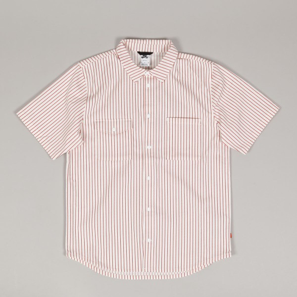 Nike SB Dri Fit Button Up Shirt White Red Skateboarding Nike SB