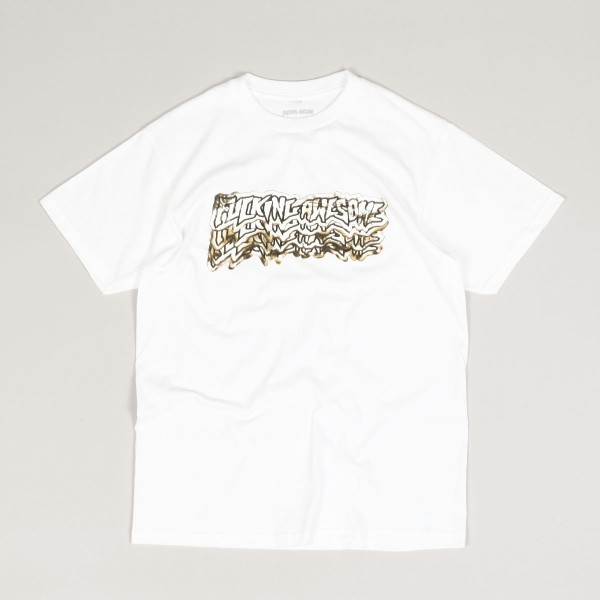 Fucking Awesome Sticker Logo Burn Tee White - Skateboarding