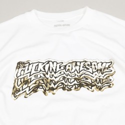 Fucking Awesome Sticker Logo Burn Tee White - Skateboarding