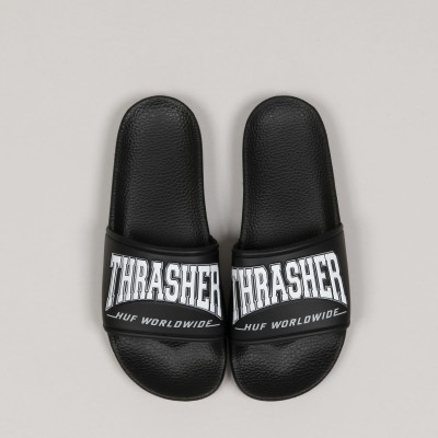 HUF x Thrasher Slides Black