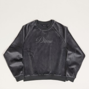 Dime Cursive Velvet Crewneck Smoke