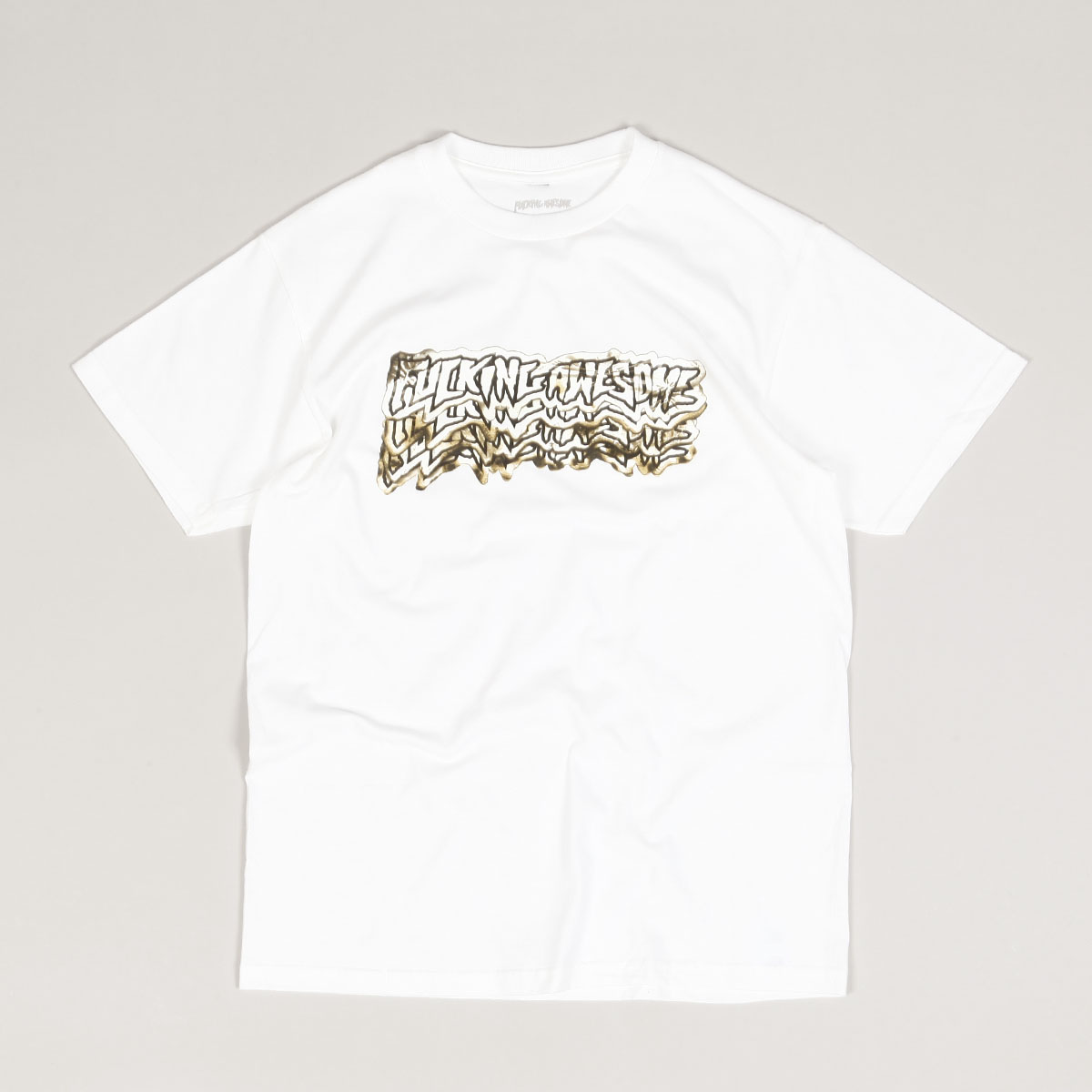 Fucking Awesome Sticker Logo Burn Tee White - Skateboarding